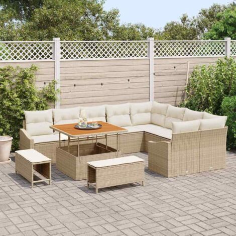 vidaXL Set Divano da Giardino con cuscino 12 pcs Beige e Crema