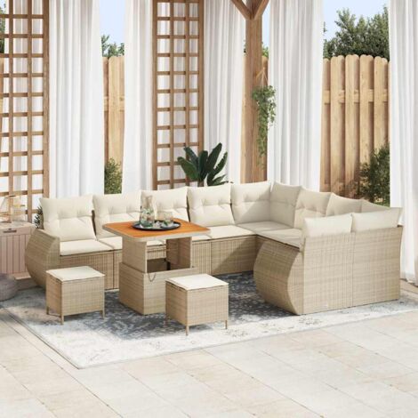 vidaXL Set Divano da Giardino con cuscino 12 pcs beige e panna