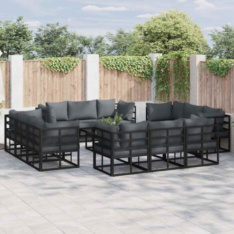 vidaXL Set Divano da Giardino con cuscino 13 pcs Nero Alluminio