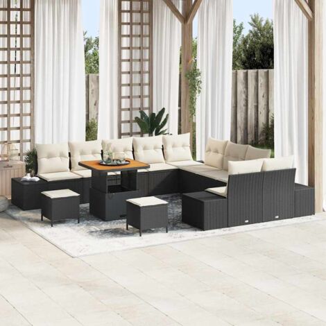 vidaXL Set Divano da Giardino con cuscino 13 pcs Nero e Crema