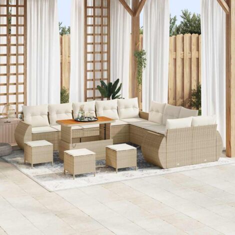 vidaXL Set Divano da Giardino con cuscino 14 pcs beige e panna