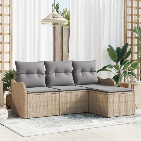 vidaXL Set Divano da Giardino con cuscino 4 pcs Beige polyrattan