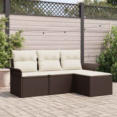 vidaXL Set Divano da Giardino con cuscino 4 pcs Marrone Poly Rattan