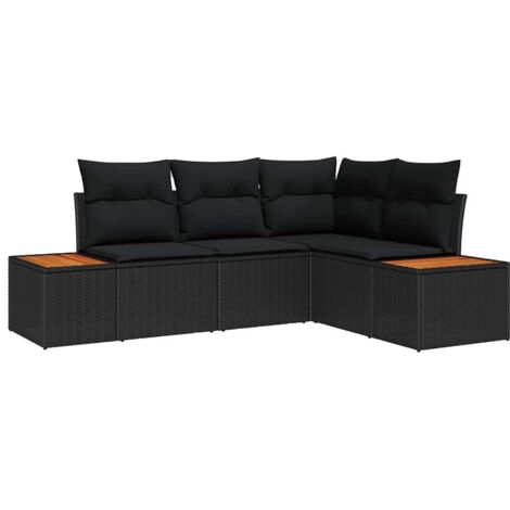 vidaXL Set Divano da Giardino con cuscino 4 pcs Nero Polyrattan