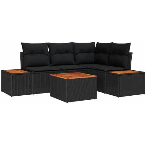 vidaXL Set Divano da Giardino con cuscino 4 pcs Nero Polyrattan