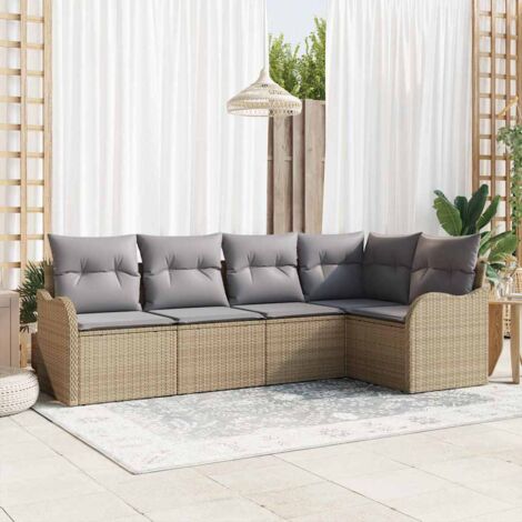 vidaXL Set Divano da Giardino con cuscino 5 pcs Beige Poly Rattan