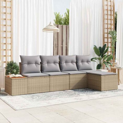 vidaXL Set Divano da Giardino con cuscino 5 pcs Beige polyrattan