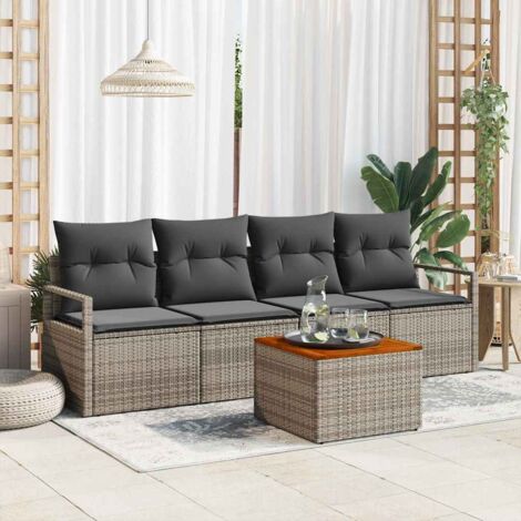 vidaXL Set Divano da Giardino con cuscino 5 pcs Grigio Poly Rattan