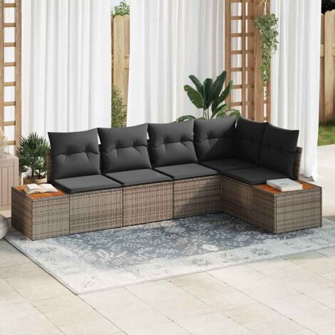 vidaXL Set Divano da Giardino con cuscino 5 pcs Grigio polyrattan