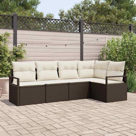 vidaXL Set Divano da Giardino con cuscino 5 pcs Marrone e Crema