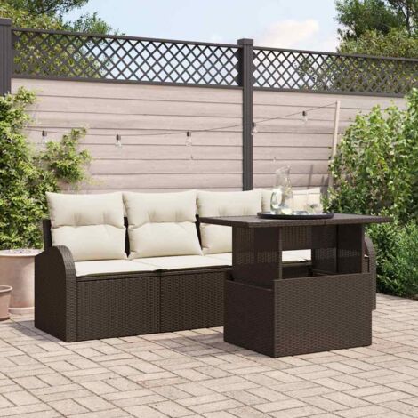 vidaXL Set Divano da Giardino con cuscino 5 pcs Marrone Poly Rattan