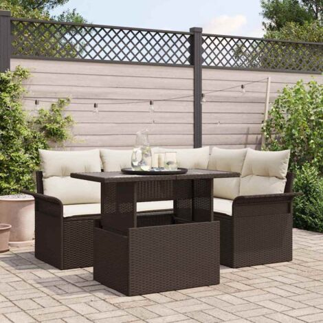 vidaXL Set Divano da Giardino con cuscino 5 pcs Marrone Poly Rattan