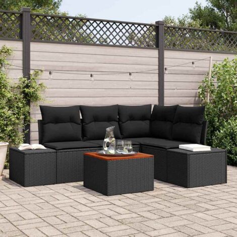 vidaXL Set Divano da Giardino con cuscino 5 pcs Nero Poly Rattan