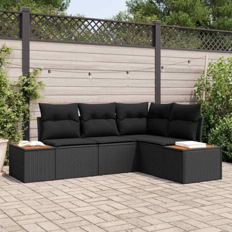 vidaXL Set Divano da Giardino con cuscino 5 pcs Nero polyrattan