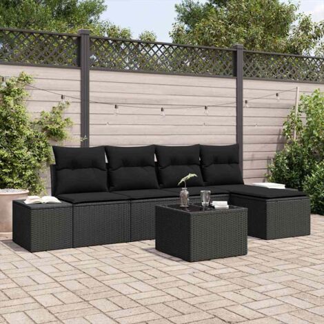 vidaXL Set Divano da Giardino con cuscino 5 pcs Nero polyrattan