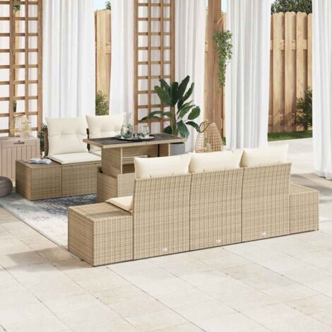 vidaXL Set Divano da Giardino con cuscino 6 pcs Beige e Crema