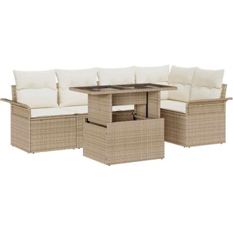 vidaXL Set Divano da Giardino con cuscino 6 pcs Beige Poly Rattan