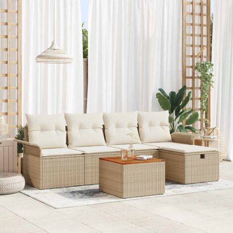 vidaXL Set Divano da Giardino con cuscino 6 pcs Beige Poly Rattan