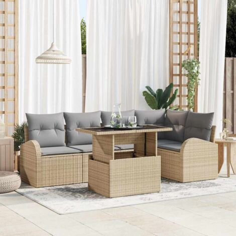 vidaXL Set Divano da Giardino con cuscino 6 pcs Beige Poly Rattan