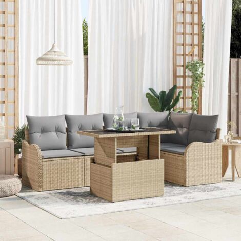 vidaXL Set Divano da Giardino con cuscino 6 pcs Beige Poly Rattan
