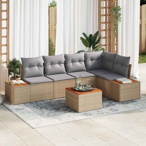 vidaXL Set Divano da Giardino con cuscino 6 pcs Beige polyrattan