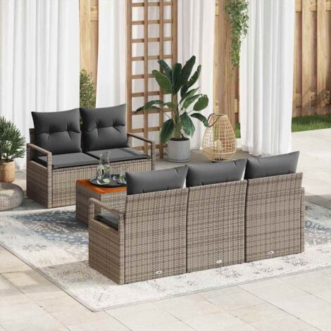 vidaXL Set Divano da Giardino con cuscino 6 pcs Grigio Poly Rattan