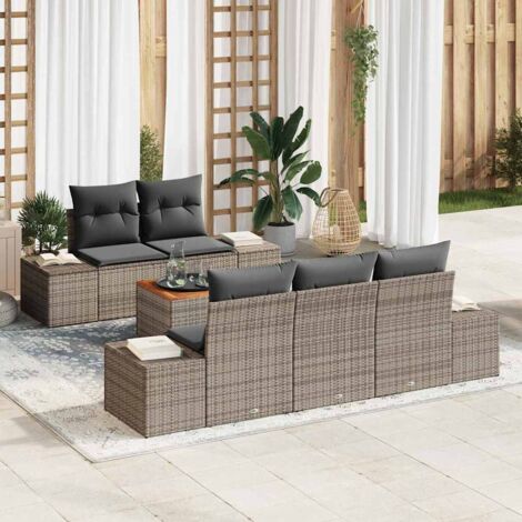 vidaXL Set Divano da Giardino con cuscino 6 pcs Grigio Poly Rattan