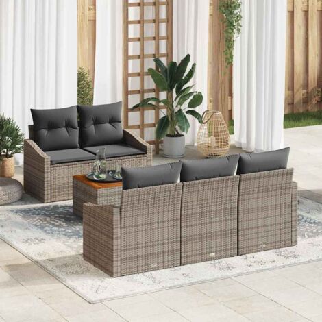 vidaXL Set Divano da Giardino con cuscino 6 pcs Grigio Poly Rattan