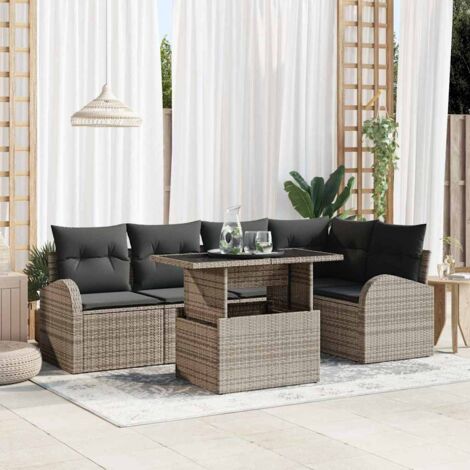 vidaXL Set Divano da Giardino con cuscino 6 pcs Grigio polyrattan