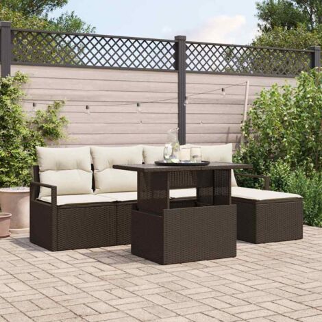 vidaXL Set Divano da Giardino con cuscino 6 pcs Marrone e crema