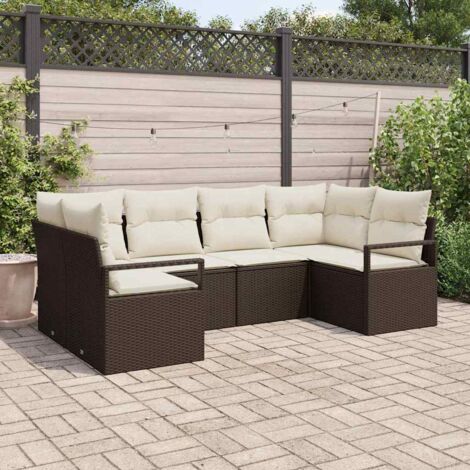 vidaXL Set Divano da Giardino con cuscino 6 pcs Marrone e Crema