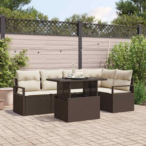 vidaXL Set Divano da Giardino con cuscino 6 pcs Marrone Poly Rattan