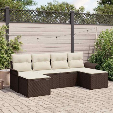 vidaXL Set Divano da Giardino con cuscino 6 pcs Marrone Poly Rattan