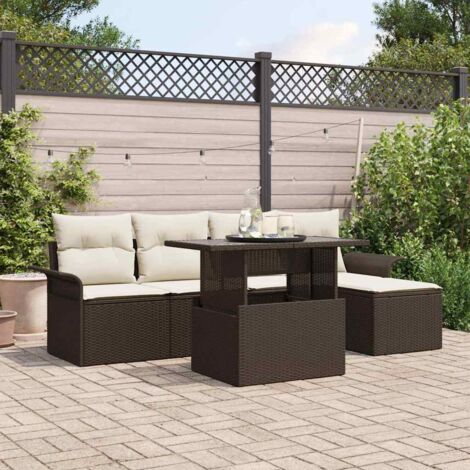 vidaXL Set Divano da Giardino con cuscino 6 pcs Marrone polyrattan