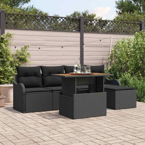 vidaXL Set Divano da Giardino con cuscino 6 pcs Nero