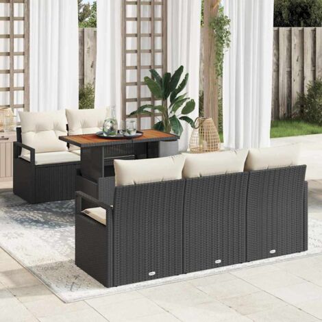 vidaXL Set Divano da Giardino con cuscino 6 pcs Nero e crema