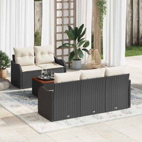vidaXL Set Divano da Giardino con cuscino 6 pcs Nero e Crema