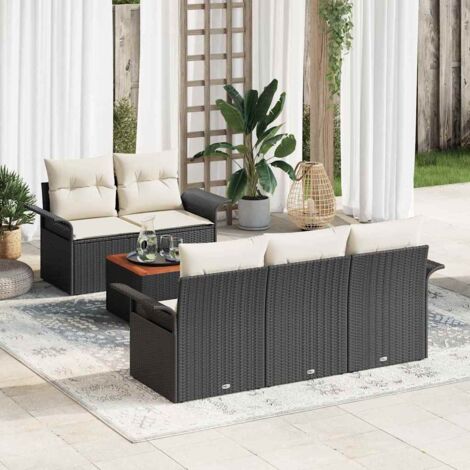 vidaXL Set Divano da Giardino con cuscino 6 pcs Nero e Crema