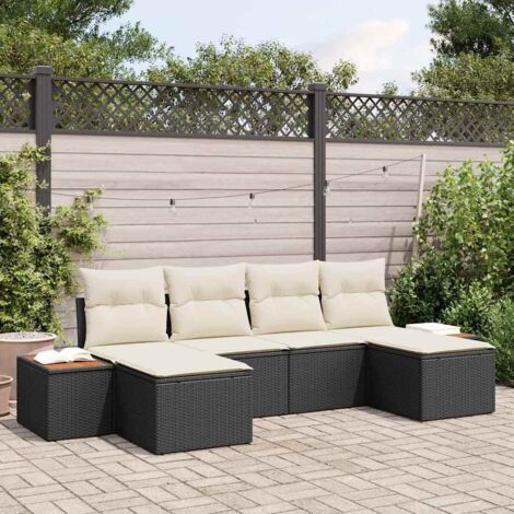 vidaXL Set Divano da Giardino con cuscino 6 pcs Nero e Crema