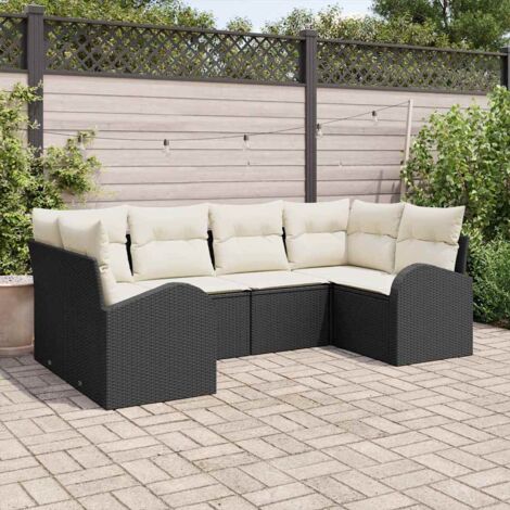 vidaXL Set Divano da Giardino con cuscino 6 pcs Nero Poly Rattan