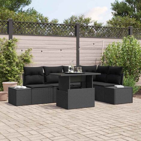 vidaXL Set Divano da Giardino con cuscino 6 pcs Nero Poly Rattan