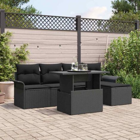 vidaXL Set Divano da Giardino con cuscino 6 pcs Nero polyrattan