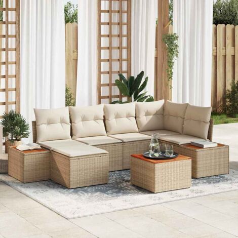 vidaXL Set Divano da Giardino con cuscino 7 pcs beige e panna
