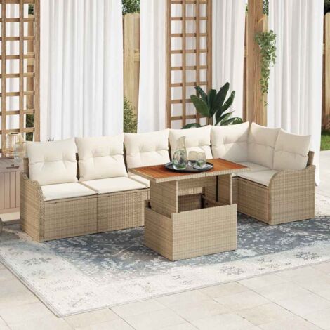 vidaXL Set Divano da Giardino con cuscino 7 pcs beige e panna