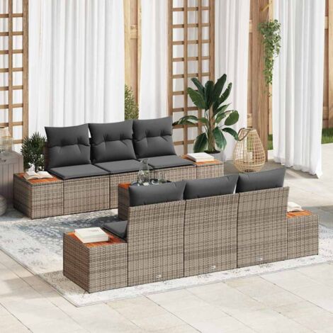 vidaXL Set Divano da Giardino con cuscino 7 pcs Grigio Poly Rattan