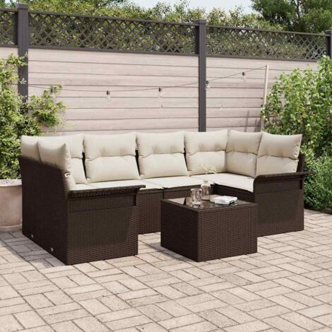 vidaXL Set Divano da Giardino con cuscino 7 pcs Marrone