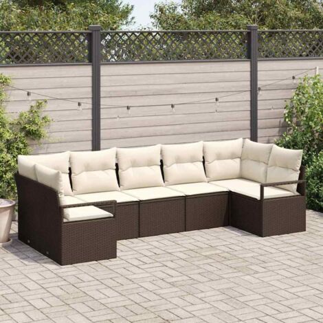 vidaXL Set Divano da Giardino con cuscino 7 pcs Marrone e Crema