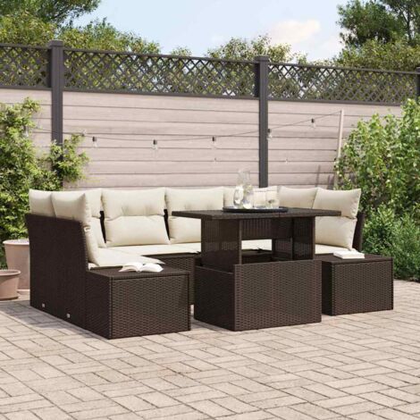vidaXL Set Divano da Giardino con cuscino 7 pcs Marrone e Crema