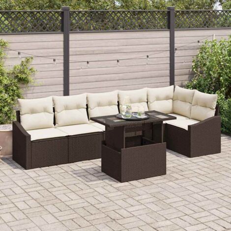 vidaXL Set Divano da Giardino con cuscino 7 pcs Marrone e Crema