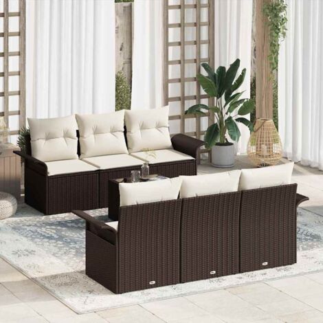 vidaXL Set Divano da Giardino con cuscino 7 pcs Marrone e Crema